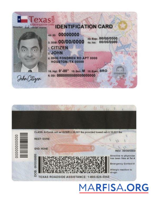 Realistic USA Texas New ID template